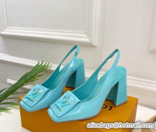 Unique Style Louis Vuitton Shake Slingback Pumps 8.5cm in Patent Leather with LV Twist Light Blue 208109