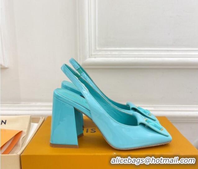 Unique Style Louis Vuitton Shake Slingback Pumps 8.5cm in Patent Leather with LV Twist Light Blue 208109