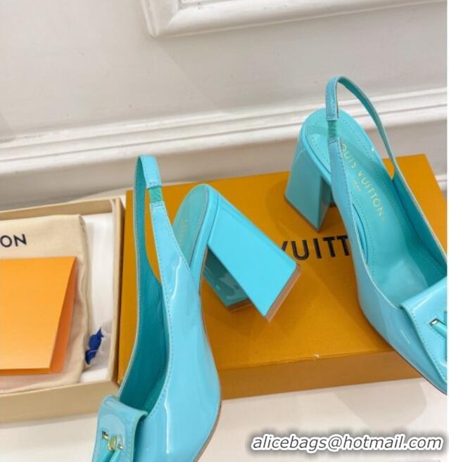 Unique Style Louis Vuitton Shake Slingback Pumps 8.5cm in Patent Leather with LV Twist Light Blue 208109