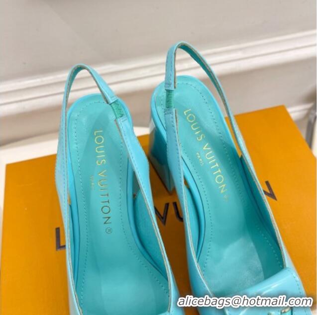 Unique Style Louis Vuitton Shake Slingback Pumps 8.5cm in Patent Leather with LV Twist Light Blue 208109