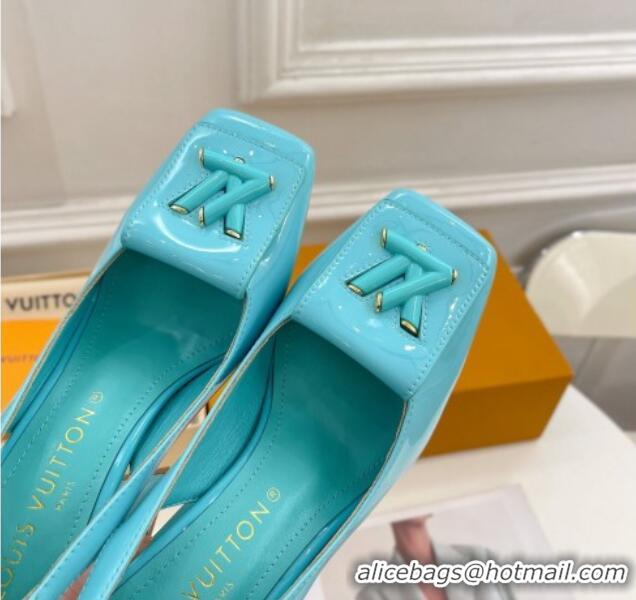 Unique Style Louis Vuitton Shake Slingback Pumps 8.5cm in Patent Leather with LV Twist Light Blue 208109