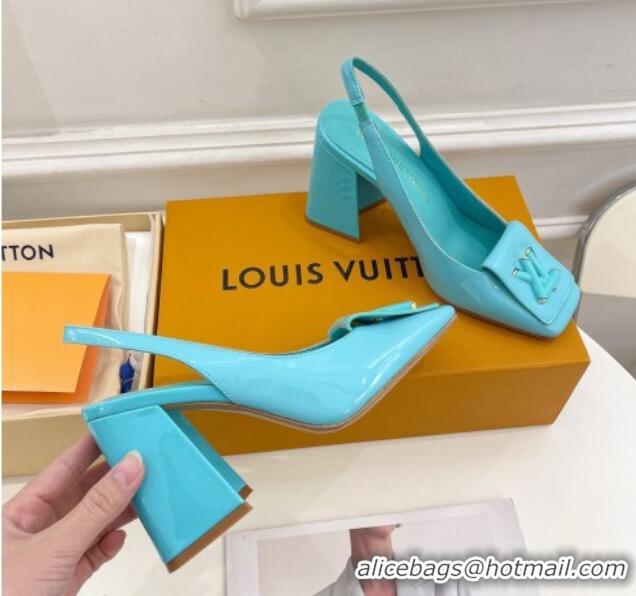 Unique Style Louis Vuitton Shake Slingback Pumps 8.5cm in Patent Leather with LV Twist Light Blue 208109