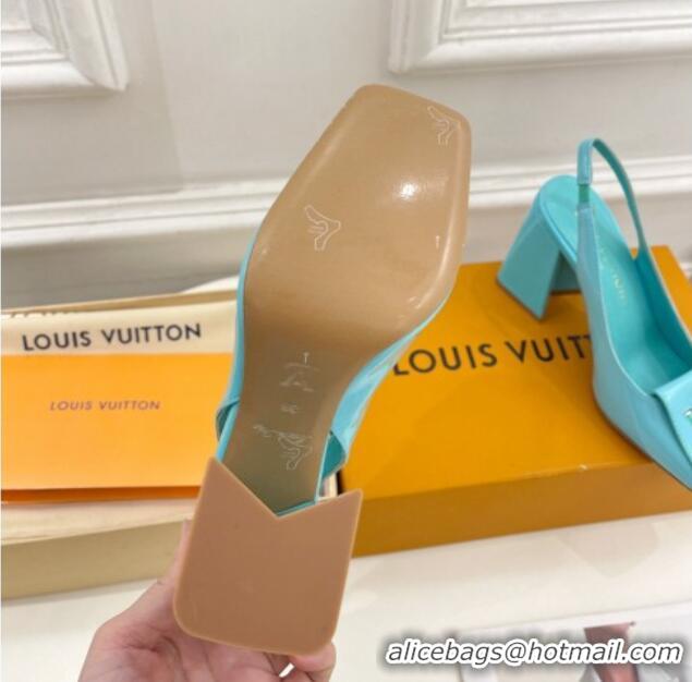 Unique Style Louis Vuitton Shake Slingback Pumps 8.5cm in Patent Leather with LV Twist Light Blue 208109