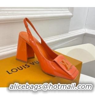 Luxurious Louis Vuitton Shake Slingback Pumps 8.5cm in Patent Leather with LV Twist Orange 208111