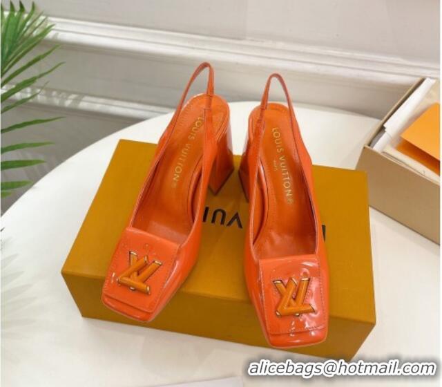 Luxurious Louis Vuitton Shake Slingback Pumps 8.5cm in Patent Leather with LV Twist Orange 208111