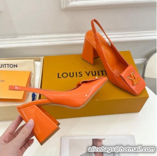 Luxurious Louis Vuitton Shake Slingback Pumps 8.5cm in Patent Leather with LV Twist Orange 208111