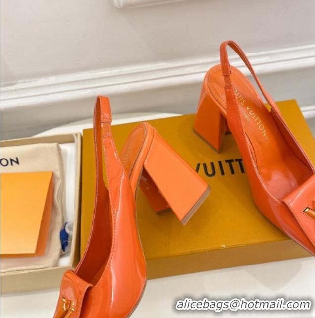 Luxurious Louis Vuitton Shake Slingback Pumps 8.5cm in Patent Leather with LV Twist Orange 208111