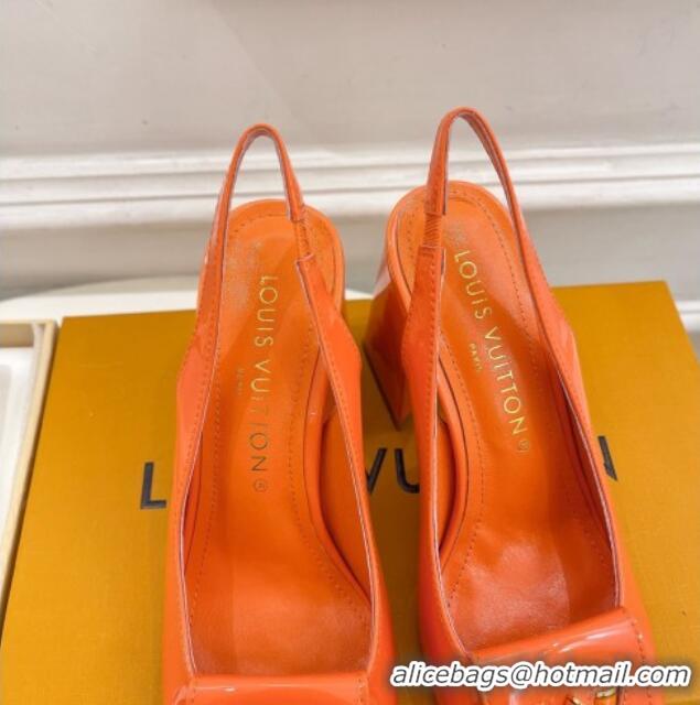 Luxurious Louis Vuitton Shake Slingback Pumps 8.5cm in Patent Leather with LV Twist Orange 208111