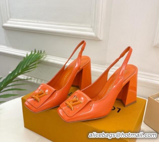 Luxurious Louis Vuitton Shake Slingback Pumps 8.5cm in Patent Leather with LV Twist Orange 208111