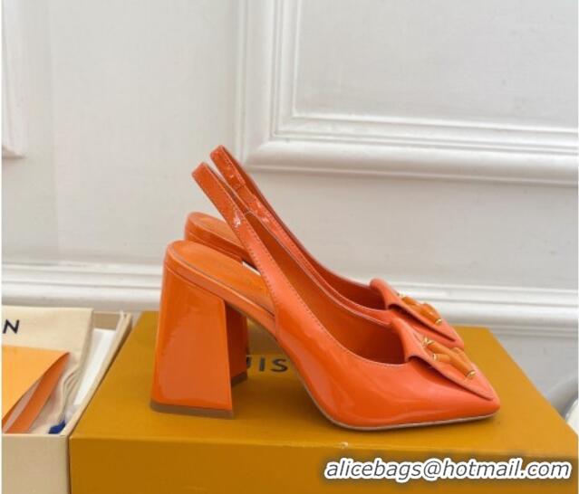 Luxurious Louis Vuitton Shake Slingback Pumps 8.5cm in Patent Leather with LV Twist Orange 208111