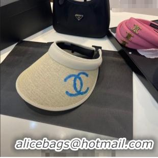 Discount Chanel Visor Hat with Paiting CC 0407 Beige/Blue 2023