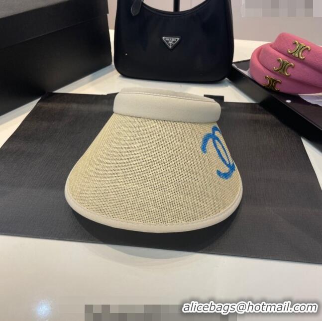 Discount Chanel Visor Hat with Paiting CC 0407 Beige/Blue 2023