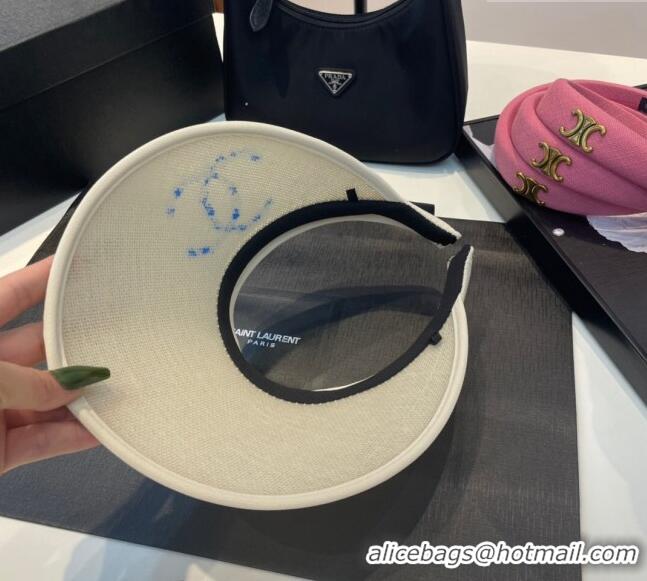 Discount Chanel Visor Hat with Paiting CC 0407 Beige/Blue 2023