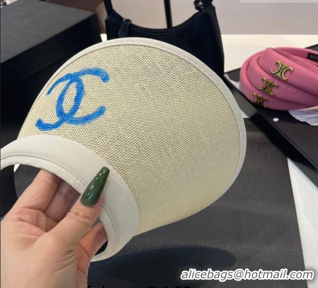 Discount Chanel Visor Hat with Paiting CC 0407 Beige/Blue 2023