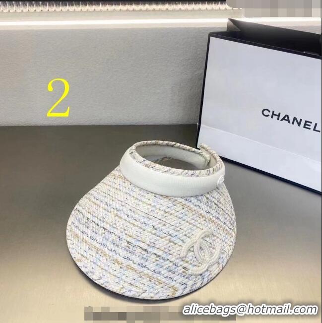 Inexpensive Chanel Tweed Visor Hat 0407 White 2023