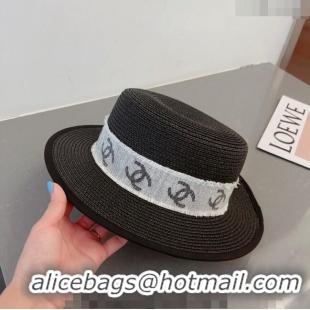 Super Quality Chanel Straw Hat with CC Band 0407 Black 2023