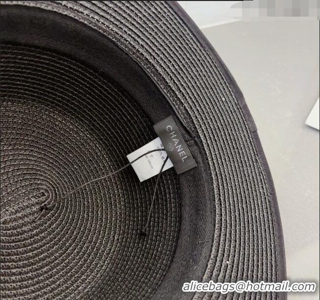 Super Quality Chanel Straw Hat with CC Band 0407 Black 2023