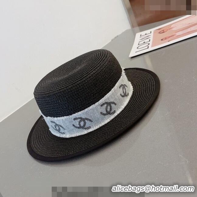 Super Quality Chanel Straw Hat with CC Band 0407 Black 2023