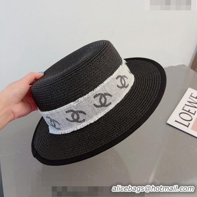 Super Quality Chanel Straw Hat with CC Band 0407 Black 2023