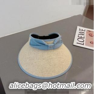 Luxury Cheap Chanel Straw Visor Hat with Bow CH040702 Blue 2023