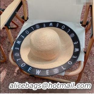 Top Design Loewe Wide Brim Straw Hat 030834 Beige/Black 2023