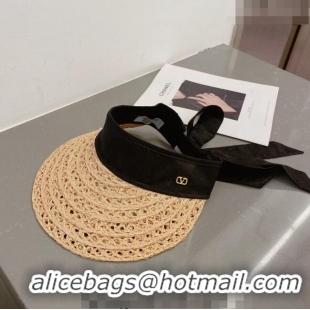 Good Taste Valentino VLogo Visor Straw Hat 021651 Beige/Black 2023