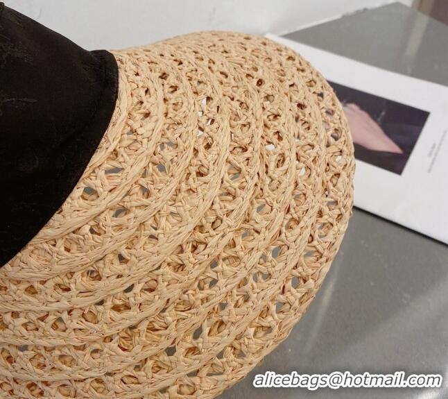 Good Taste Valentino VLogo Visor Straw Hat 021651 Beige/Black 2023