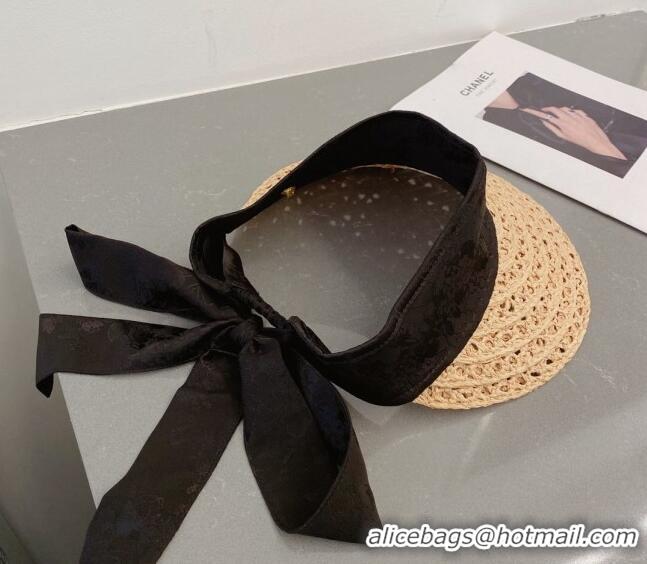 Good Taste Valentino VLogo Visor Straw Hat 021651 Beige/Black 2023