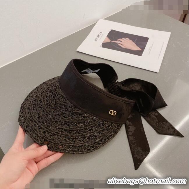 Shop Promotional Valentino VLogo Visor Straw Hat 021651 All Black 2023