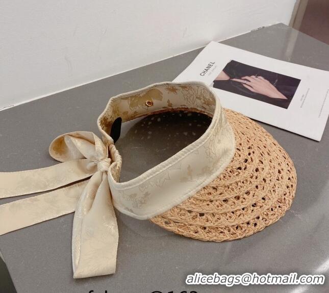 Top Quality Valentino VLogo Visor Straw Hat 021651 Beige/White 2023