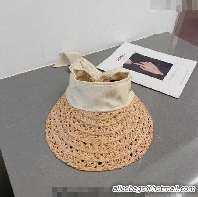 Top Quality Valentino VLogo Visor Straw Hat 021651 Beige/White 2023