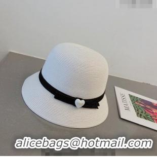 Luxury Cheap Miu Miu Straw Hat with Heart Band CE0311 White 2023