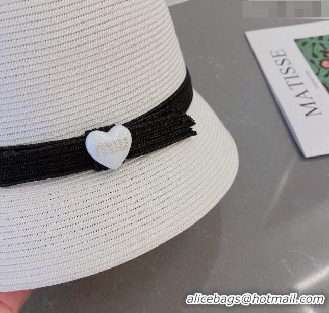 Luxury Cheap Miu Miu Straw Hat with Heart Band CE0311 White 2023