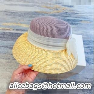 Super Quality Miu Miu Straw Bucket Hat with Bow MM0826 Purple 2023