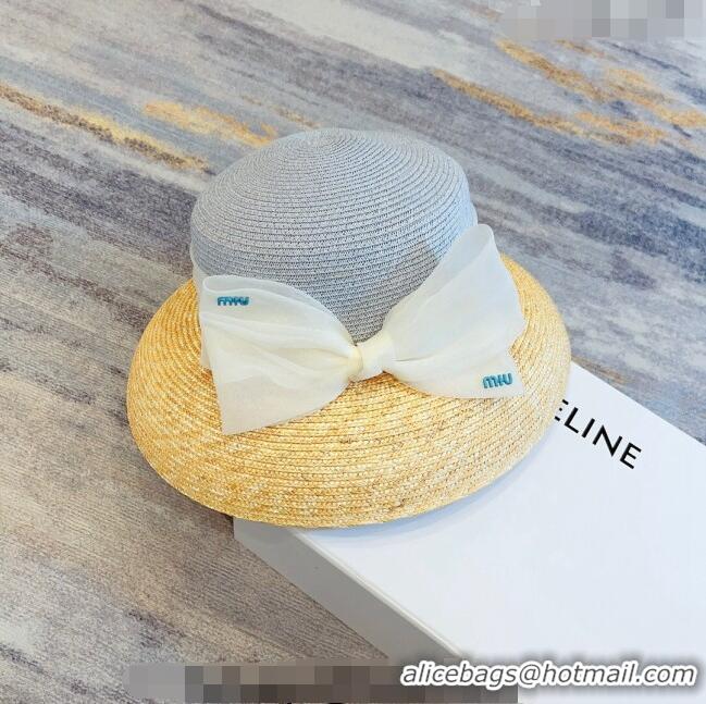 Lowest Cost Miu Miu Straw Bucket Hat with Bow 0308  Grey 2023