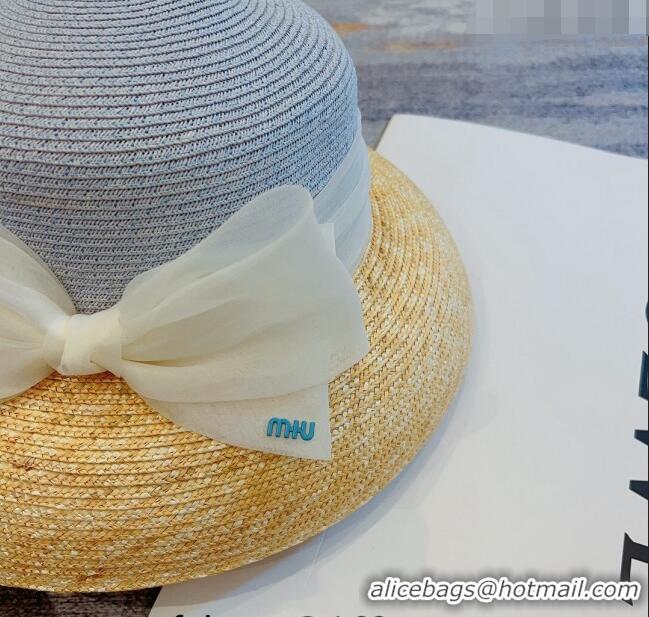 Lowest Cost Miu Miu Straw Bucket Hat with Bow 0308  Grey 2023