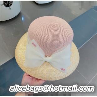 Affordable Price Miu Miu Straw Bucket Hat with Bow 0308 Pink 2023