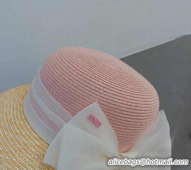 Affordable Price Miu Miu Straw Bucket Hat with Bow 0308 Pink 2023