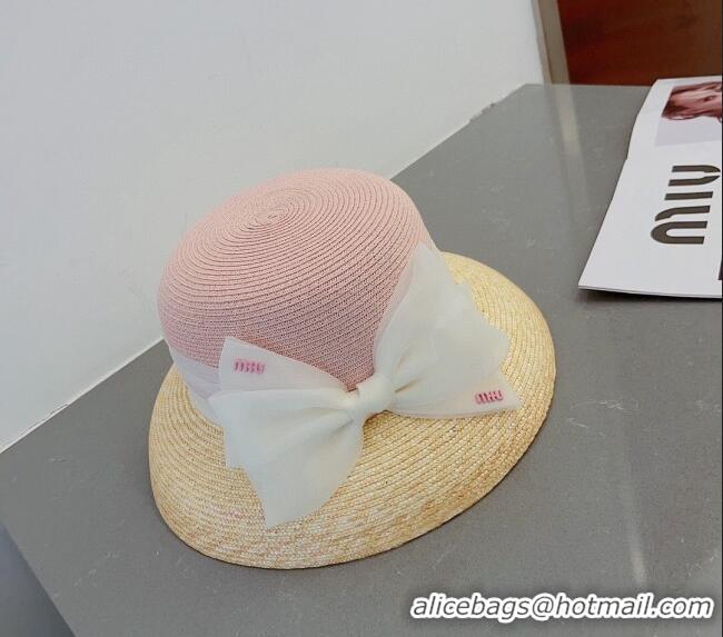 Affordable Price Miu Miu Straw Bucket Hat with Bow 0308 Pink 2023