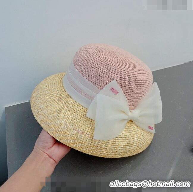 Affordable Price Miu Miu Straw Bucket Hat with Bow 0308 Pink 2023