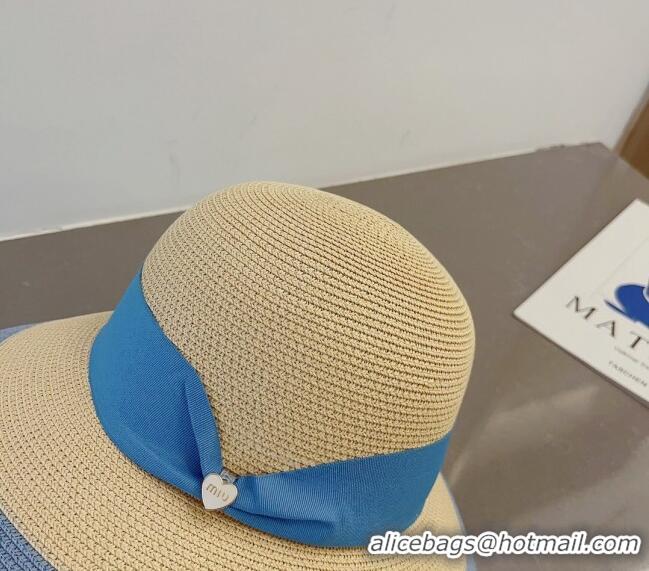 Top Design Miu Miu Straw Bucket Hat with Heart Band MM0311 Blue 2023