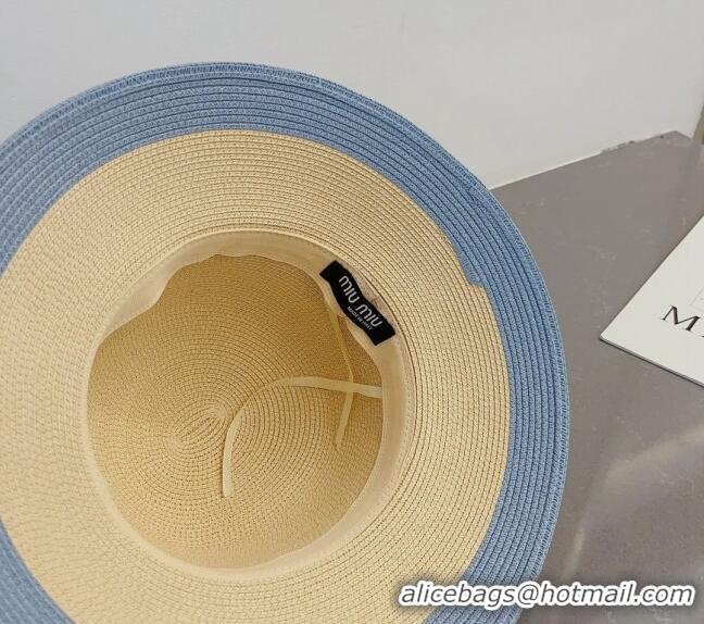 Top Design Miu Miu Straw Bucket Hat with Heart Band MM0311 Blue 2023