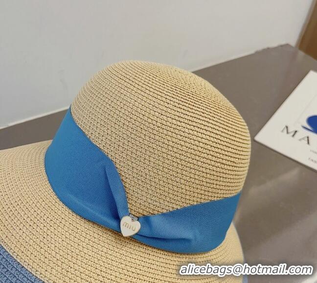 Top Design Miu Miu Straw Bucket Hat with Heart Band MM0311 Blue 2023