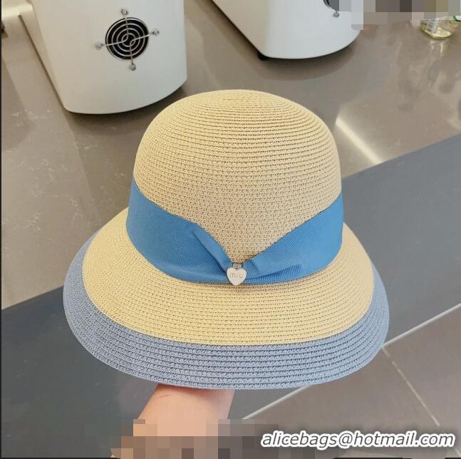 Top Design Miu Miu Straw Bucket Hat with Heart Band MM0311 Blue 2023