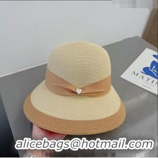 Well Crafted Miu Miu Straw Bucket Hat with Heart Band 0311 Beige 2023