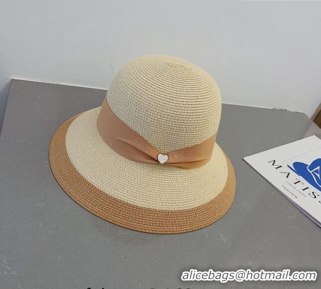 Well Crafted Miu Miu Straw Bucket Hat with Heart Band 0311 Beige 2023