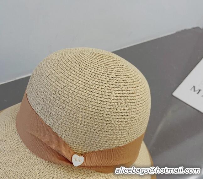 Well Crafted Miu Miu Straw Bucket Hat with Heart Band 0311 Beige 2023