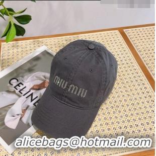 Cheap Price Miu Miu Canvas Baseball hat with Crystals 0407 Grey 2023