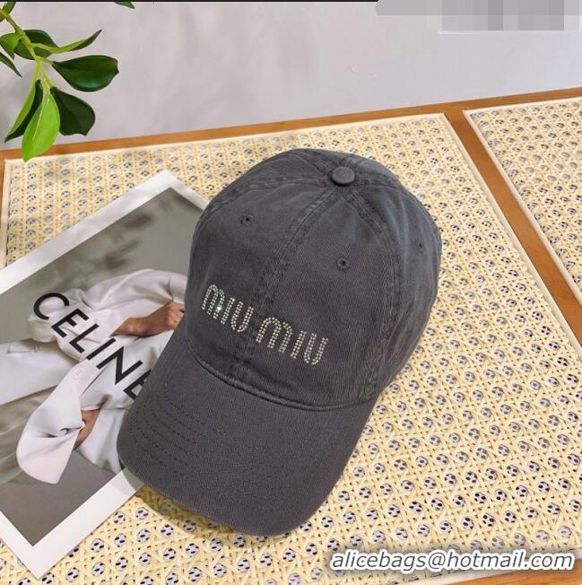 Cheap Price Miu Miu Canvas Baseball hat with Crystals 0407 Grey 2023