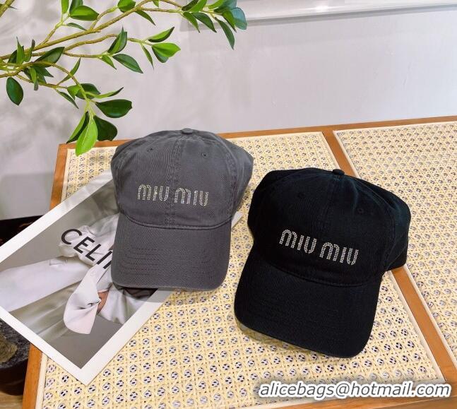 Cheap Price Miu Miu Canvas Baseball hat with Crystals 0407 Grey 2023